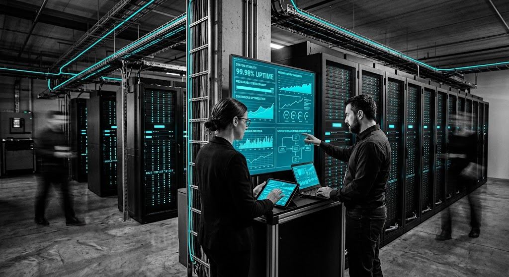 Techniker überwacht den stabilen Betrieb in einem Rechenzentrum
